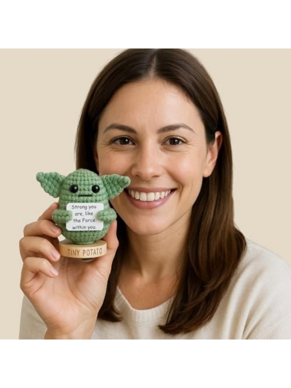 Handmade Baby Yoda Crochet | 30 Fun Affirmations | Unique Gift for Birthdays - Picture 4 of 7
